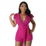 RoseRed Lace Deep V-neck Belt Sexy Club Rompers