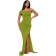 Green Irregular Off Shoulder Pleated Split Evening Dress