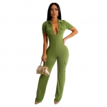 Green Zippered Sexy Bodycon Women Pocket Women Jumpsuit