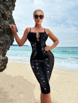 Black Sexy Women Diamond Lingerie Bodycon Midi Dress