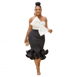 Black Sleeveless Big Bow Chestless Fashion Women Dress