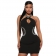Black Skinny Hollow-out Rhinestone Hanging Neck Dress for Women