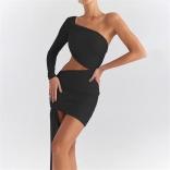 Black Mesh Long Sleeve Fashion Women Lining Mini Dress