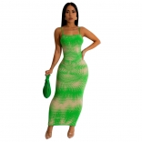 Green Sexy Tight Printed Strap Women One Step Dress