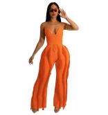 Orange Halter V-Neck Low-Cut Tassels Fashion Women Jumpsuit Sets