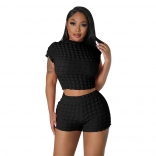 Black Women Sexy Umbilical Wrapped Party Club Bubble Two Piece Sets