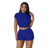 Blue Women Sexy Umbilical Wrapped Party Club Bubble Two Piece Sets