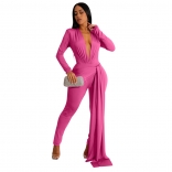 RoseRed Women's Fashion Sexy Tight V Neck Long Sleeve Belt Party Office Lady Jumpsuit