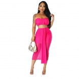 RoseRed Women's Sexy Mesh Sheer Wrap Chest Two Piece Set Party Midi Dress