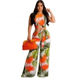 Green Straps Printed Backless Bandage Sexy Women Two Piece Jumpsuit Sets
