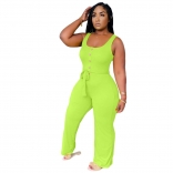 Green Sleeveless Spliced Casual Sleeveless Wide Leg Slim Fit Women Jumpsuit Plus Size