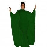 Green Women's Solid Color Bat Long Sleeve Evening Party Slim Fit Long Dress