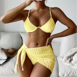 Yellow Sexy Split Steel Bikini Three Piece Swimsuit Women