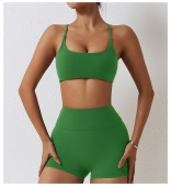 Green Two Piece Yoga Bodysuit Sets Seamless Jumpsuit Sports Gym Workout