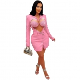 Pink Sexy Bodycon Diamond Shaped Slim Fit Women Two Piece Mini Dress