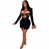 Black Sexy Bodycon Diamond Shaped Slim Fit Women Two Piece Mini Dress