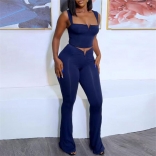 Navy Solid Small V Design Party Women High Waist Elastic Strap Jumpsuit Set