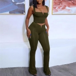 Green Solid Small V Design Party Women High Waist Elastic Strap Jumpsuit Set