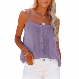 Purple Women Summer Loose Fitting Halter Button Tank Tops