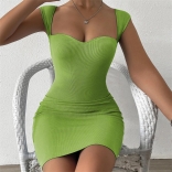Green Low-Cut V-Neck Bodycon Women's Sexy Party Mini Dress