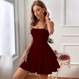 WineRed Halter Backless Bow Tie Short Skirt Sexy Strap Mini Dress