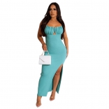 Green Women's Solid Strap Wrapped Chest Bodycon Sleeveless Long Dress