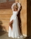 White Women's Boat Neck Slim Fit Bodycon Solid Split Evening Prom Long Dress
