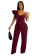 WineRed Women's Ruffle One Shoulder Sleeveless Deep V Neck Bodycon Sexy Jumpsuit