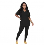 Black Women's Casual Party Pants Sports Short Sleeve Sexy Jumpsuit Dress