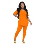 Orange Women's Casual Party Pants Sports Short Sleeve Sexy Jumpsuit Dress