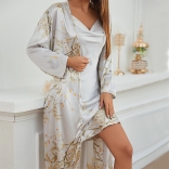 Grey Women's Evening Lace Up Pajama Gown Long Sleepwear