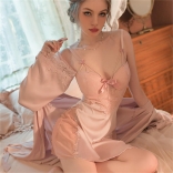 Pink Women's Sexy Pajamas Pure Lace Erotic Luxury Sleepwear