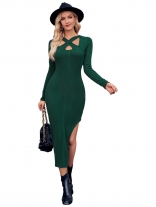 Green Women's Casual Sexy Party Hanging Neck Bodycon Knitted Evening Dress