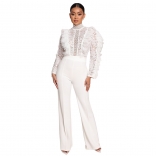 White Lace Mesh Hollow-out Bodycon Sexy Tassels Women Jumpsuit