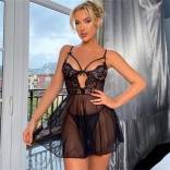 Black Women's Mesh Perspective Nightwear Hollow out Charming Lingerie