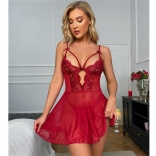 Red Women's Mesh Perspective Nightwear Hollow out Charming Lingerie