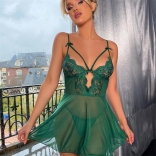 Green Women's Mesh Perspective Nightwear Hollow out Charming Lingerie