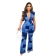 Blue Fashion Women's Denim Print Lace up Sleeveless Pants Jumpsuit