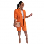 Orange Long Sleeve Fashion Two Piece Women Working Office OL Dress