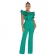 Green Women's New Fashion Ruffled Round Neck Solid Bodycon Party Sexy Jumpsuit
