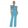 Blue Women's New Fashion Ruffled Round Neck Solid Bodycon Party Sexy Jumpsuit