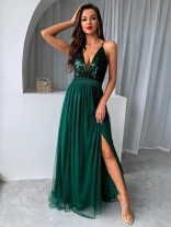 Green Women's Strap Sequins Prom Wedding Fashion Prom Maxi Dress