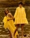 Yellow Women's Fashion Lantern Sleeves Shirt Pleated Large Swing Printed Dress