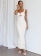 White Women's Strap Elegant Evening Mesh Pleated Formal Bodycon Midi Dresses