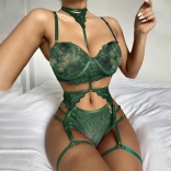 Green Women's 3PCS Lace Straps Padded Sexy Erotic Nights Lingerie Brief Sets