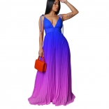 Blue Hanging Strap Backless Sexy Bandage Gradient Dancing Long Dress