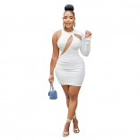 White Women's Hollow-out Long Sleeve Sexy Bodycon Party Dress