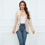 Beige Women's Ruffle Edge Button Small Coat Slim Fit Fashion Suits
