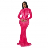 RoseRed Women's Mesh Rhinstone Bodycon Evening Elegant Long Prom Maxi Dress
