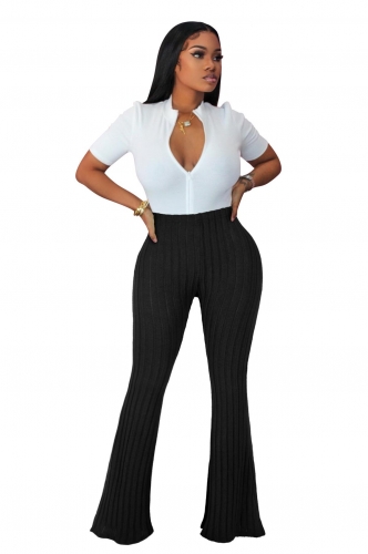 Black Women's Brushed Flare Pants Bodycon Stripe Sexy Office Lady Long Trousers